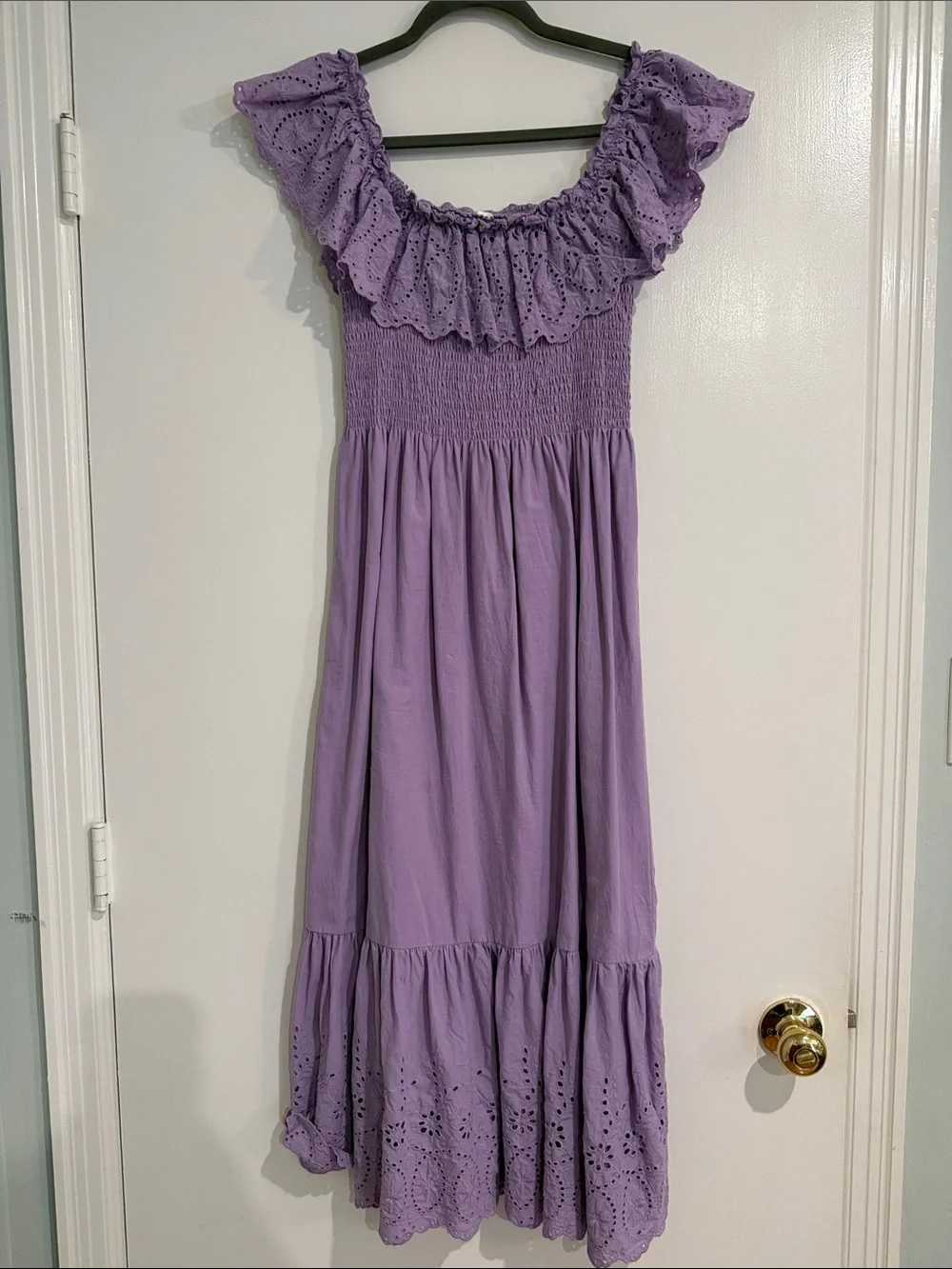 Sugarlips Lavender Eyelet Ruffle Midi Dress